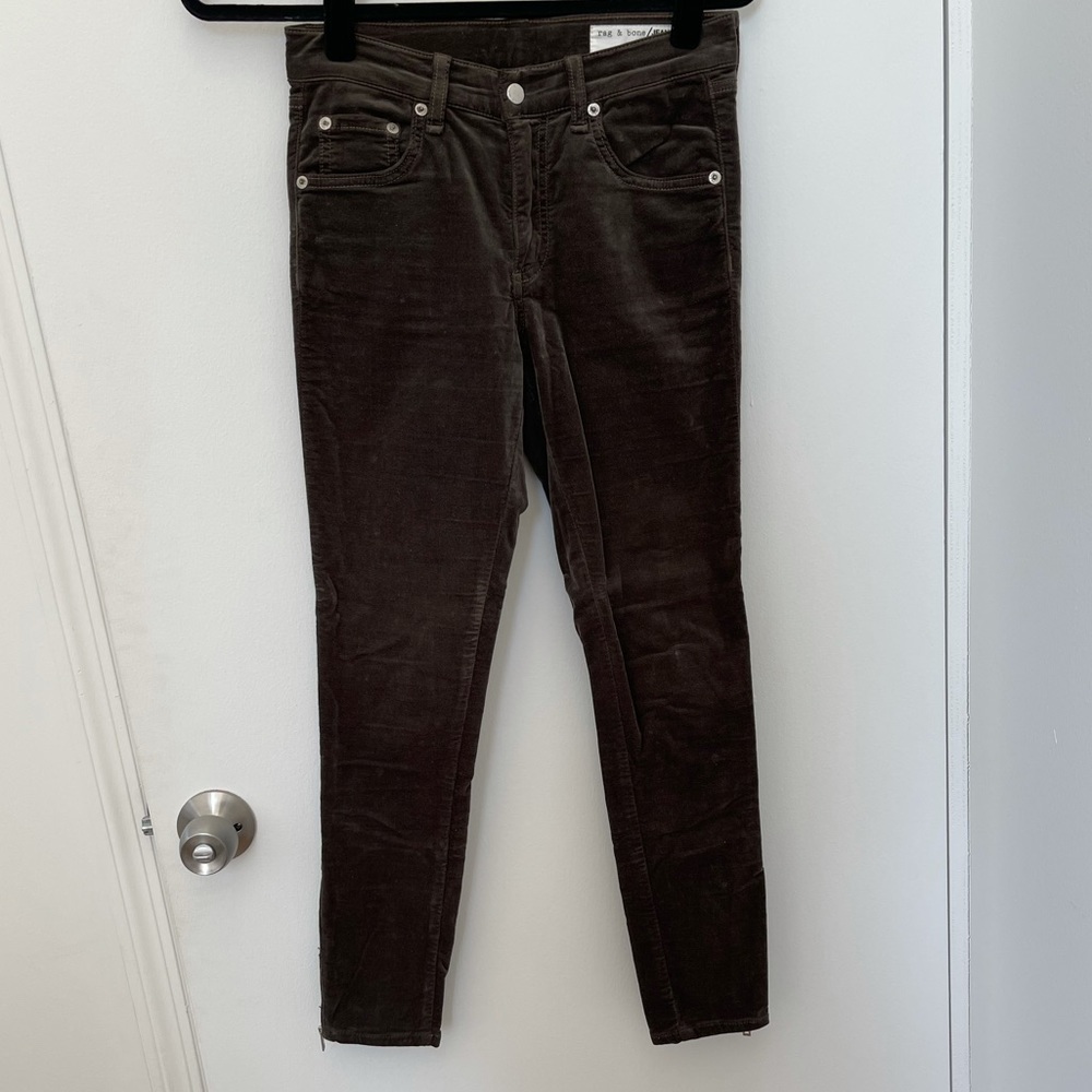 Rag & Bone velvet pants with zipper in olive